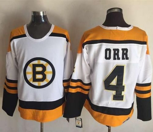 Bruins #4 Bobby Orr Yellow/White CCM Throwback Stitched NHL Jersey - Click Image to Close